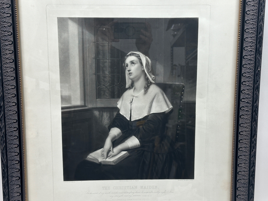 Antique 1861 Engraving By Henry Cousins Based On Painting By H. Merle 'The Christian Maiden' Published By William Schaus New York (Some Water Damage To Top Of Paper) 16 X 20 Framed 26.5 X 35 [Photo 6]