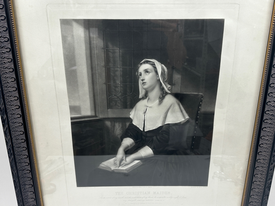 Antique 1861 Engraving By Henry Cousins Based On Painting By H. Merle 'The Christian Maiden' Published By William Schaus New York (Some Water Damage To Top Of Paper) 16 X 20 Framed 26.5 X 35 [Photo 2]