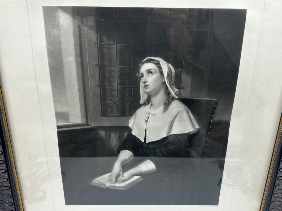 Antique 1861 Engraving By Henry Cousins Based On Painting By H. Merle 'The Christian Maiden' Published By William Schaus New York (Some Water Damage To Top Of Paper) 16 X 20 Framed 26.5 X 35 [Photo 1]
