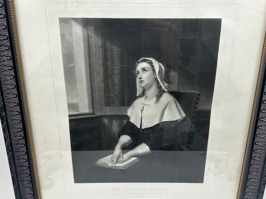 Antique 1861 Engraving By Henry Cousins Based On Painting By H. Merle 'The Christian Maiden' Published By William Schaus New York (Some Water Damage To Top Of Paper) 16 X 20 Framed 26.5 X 35 [Photo 7]