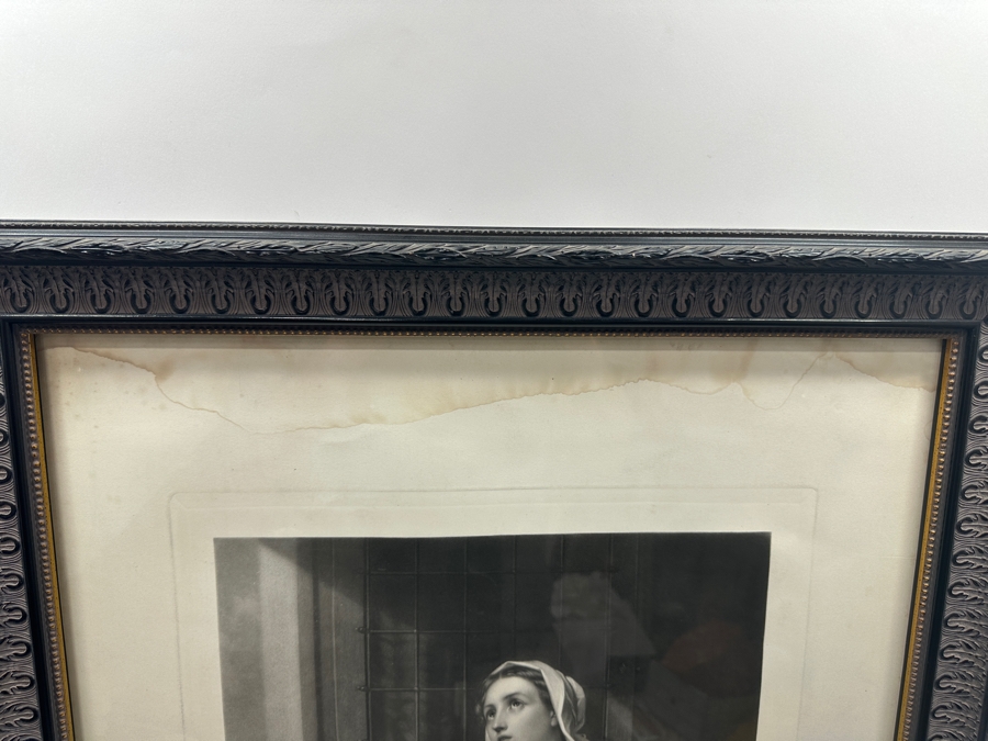 Antique 1861 Engraving By Henry Cousins Based On Painting By H. Merle 'The Christian Maiden' Published By William Schaus New York (Some Water Damage To Top Of Paper) 16 X 20 Framed 26.5 X 35 [Photo 23]