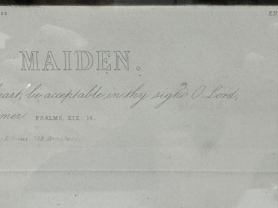 Antique 1861 Engraving By Henry Cousins Based On Painting By H. Merle 'The Christian Maiden' Published By William Schaus New York (Some Water Damage To Top Of Paper) 16 X 20 Framed 26.5 X 35 [Photo 16]