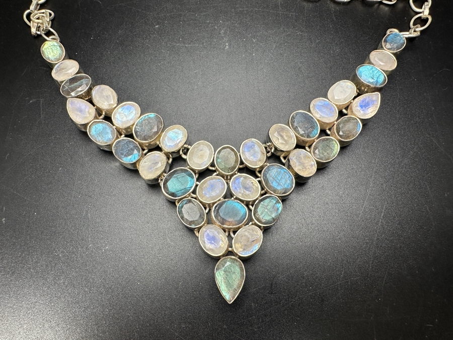 Handmade Sterling Silver Labradorite 18' Statement Necklace 64.8g [Photo 7]