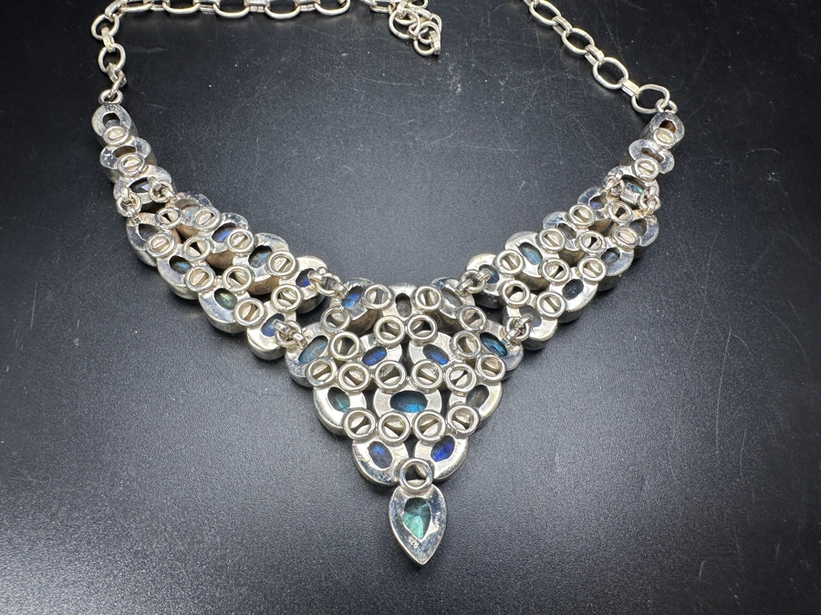 Handmade Sterling Silver Labradorite 18' Statement Necklace 64.8g [Photo 5]