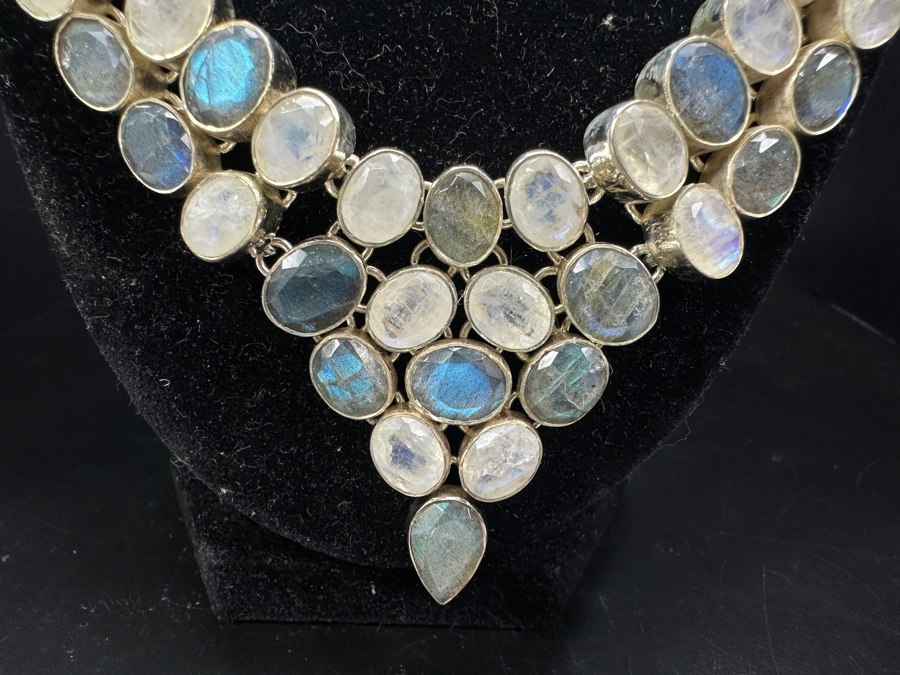 Handmade Sterling Silver Labradorite 18' Statement Necklace 64.8g [Photo 2]