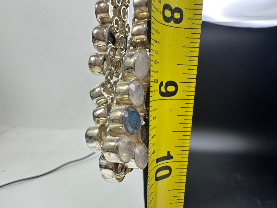 Handmade Sterling Silver Labradorite 18' Statement Necklace 64.8g [Photo 8]