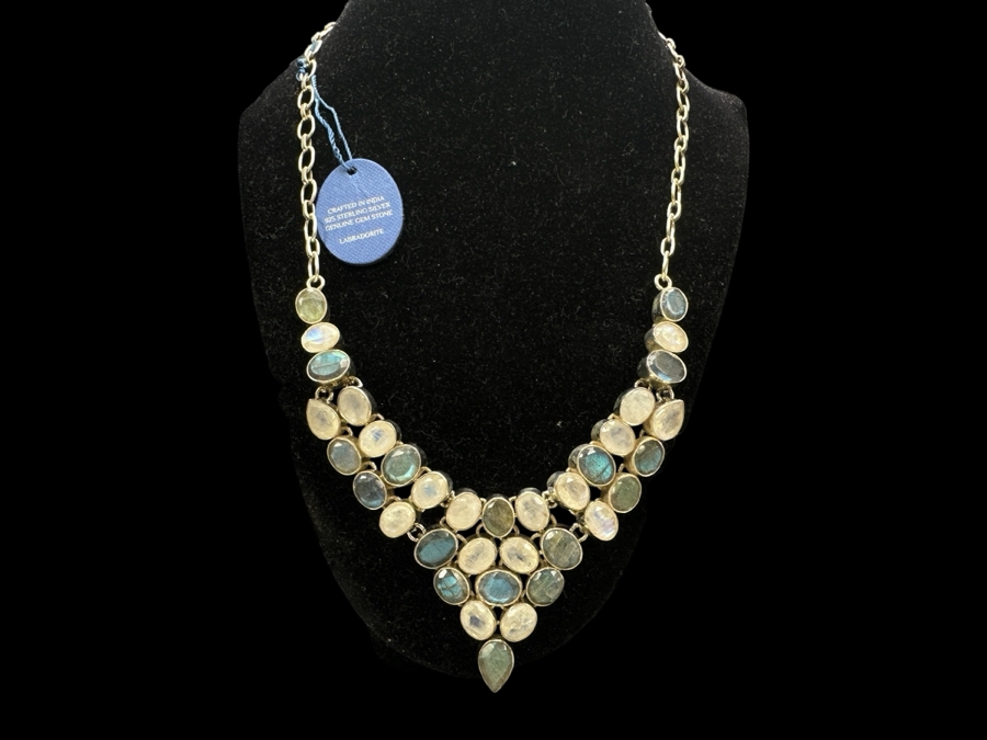 Handmade Sterling Silver Labradorite 18' Statement Necklace 64.8g