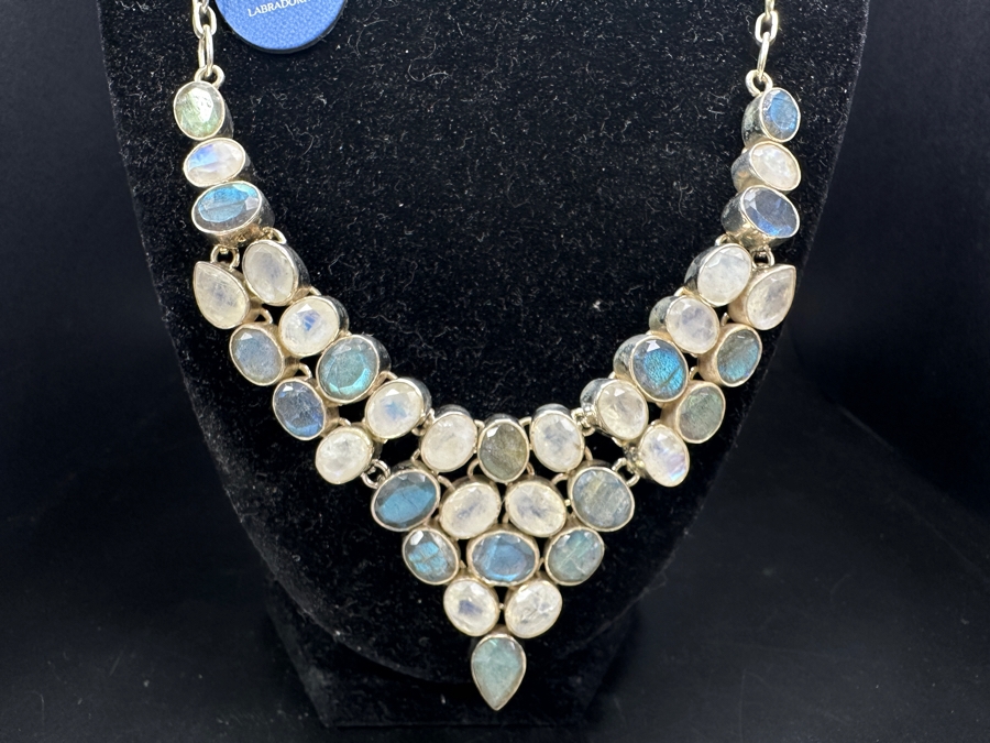 Handmade Sterling Silver Labradorite 18' Statement Necklace 64.8g [Photo 3]