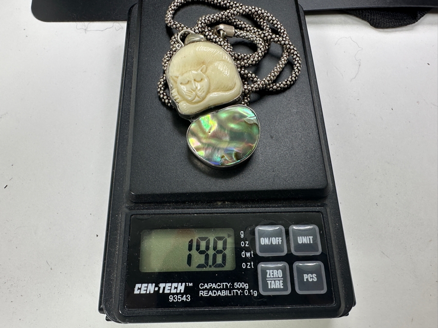 Sterling Silver Carved Cat Pendant With 24' Sterling Silver Necklace 19.8g [Photo 7]