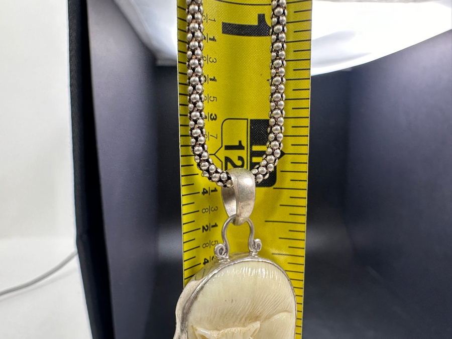 Sterling Silver Carved Cat Pendant With 24' Sterling Silver Necklace 19.8g [Photo 6]