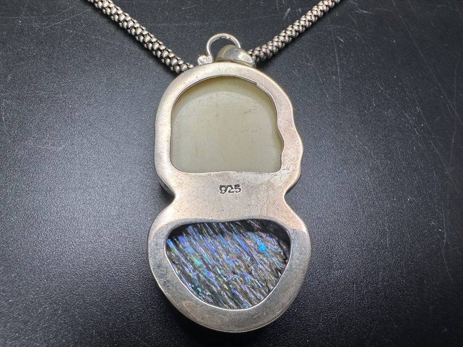 Sterling Silver Carved Cat Pendant With 24' Sterling Silver Necklace 19.8g [Photo 4]