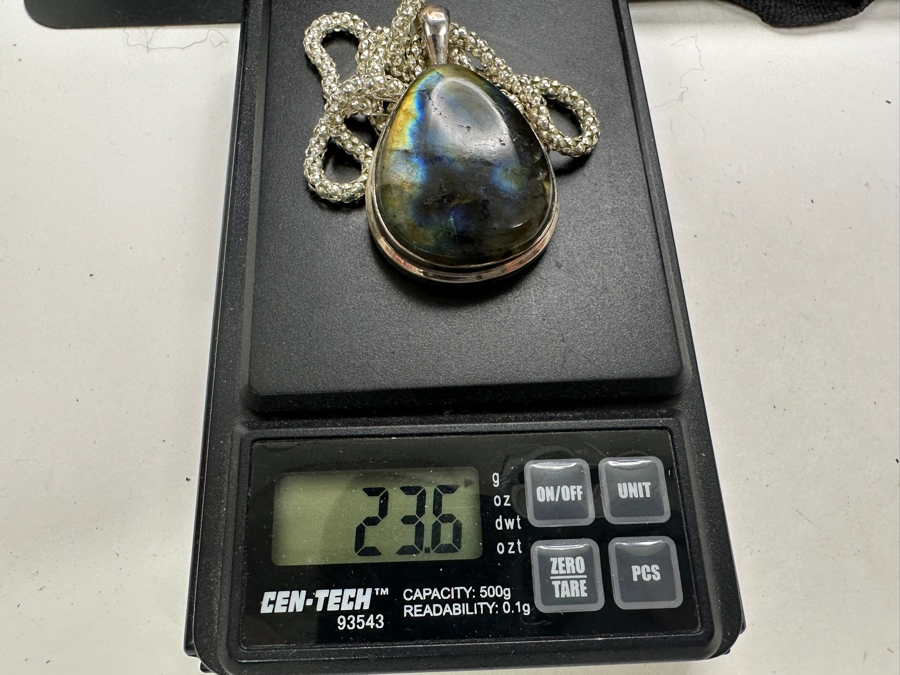 Sterling Silver And Labradorite Pendant With 18' Sterling Silver Necklace 23.6g [Photo 7]