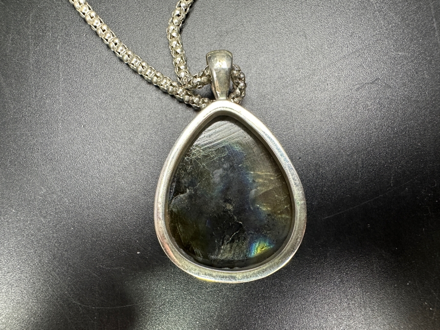 Sterling Silver And Labradorite Pendant With 18' Sterling Silver Necklace 23.6g [Photo 4]