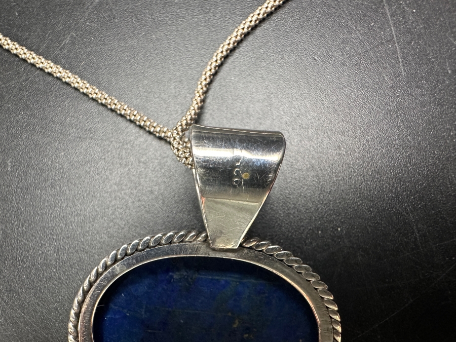 Sterling Silver And Lapis Lazuli Pendant With Sterling Silver 18' Necklace 15.3g [Photo 6]