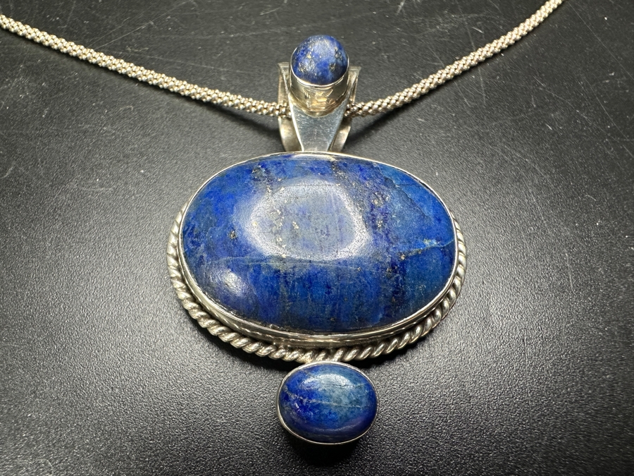 Sterling Silver And Lapis Lazuli Pendant With Sterling Silver 18' Necklace 15.3g [Photo 4]