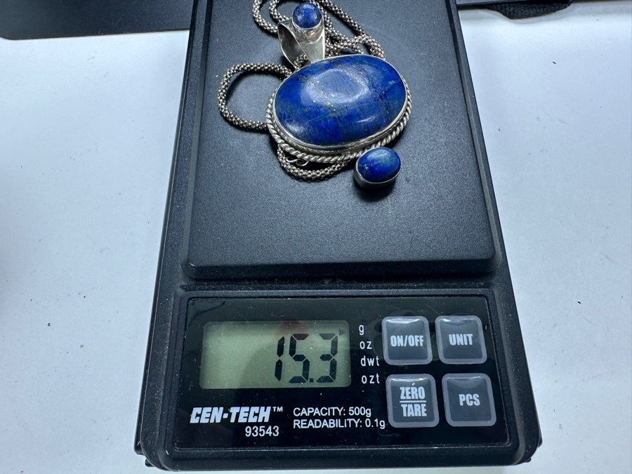 Sterling Silver And Lapis Lazuli Pendant With Sterling Silver 18' Necklace 15.3g [Photo 11]