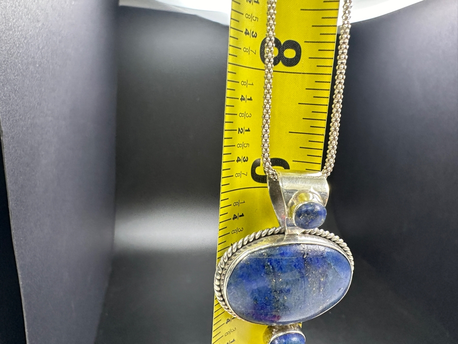 Sterling Silver And Lapis Lazuli Pendant With Sterling Silver 18' Necklace 15.3g [Photo 10]