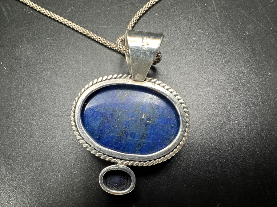 Sterling Silver And Lapis Lazuli Pendant With Sterling Silver 18' Necklace 15.3g [Photo 5]