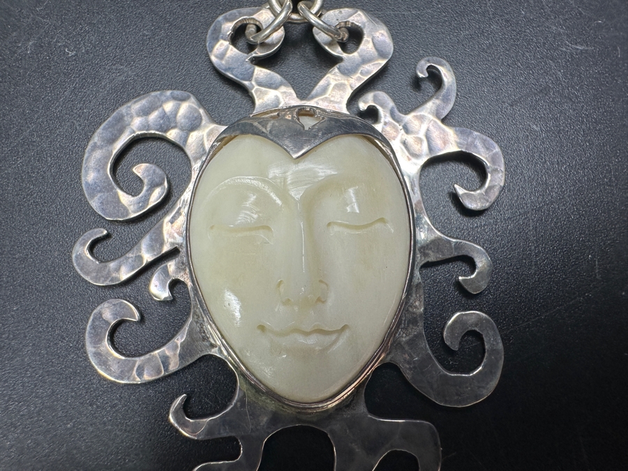 Sterling Silver Carved Pendant With Sterling Silver 32' Necklace 30.6g [Photo 3]