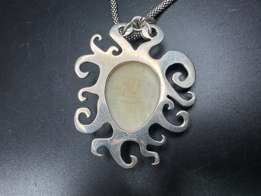 Sterling Silver Carved Pendant With Sterling Silver 32' Necklace 30.6g [Photo 4]