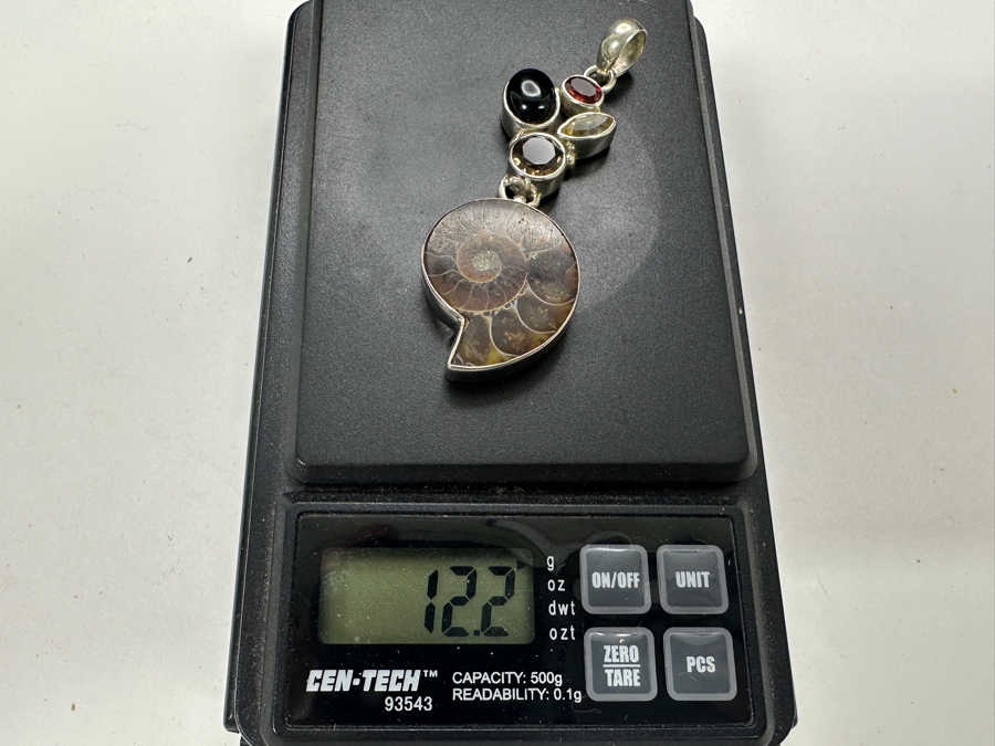 Handmade Sterling Silver Pendant With Ammonite Fossil Shell And Various Stones 12.2g Retails $90 [Photo 9]