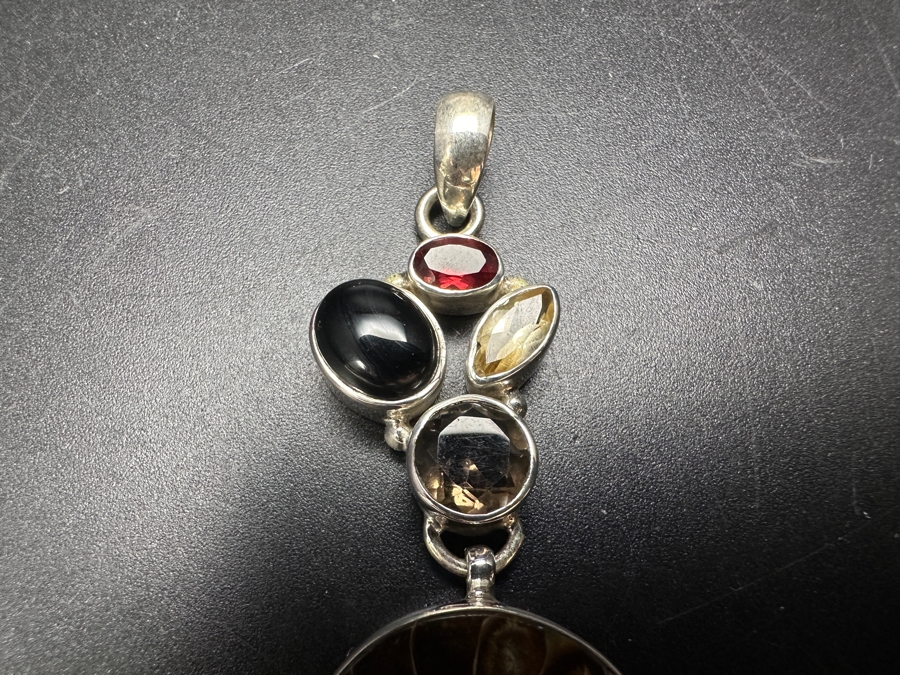Handmade Sterling Silver Pendant With Ammonite Fossil Shell And Various Stones 12.2g Retails $90 [Photo 4]