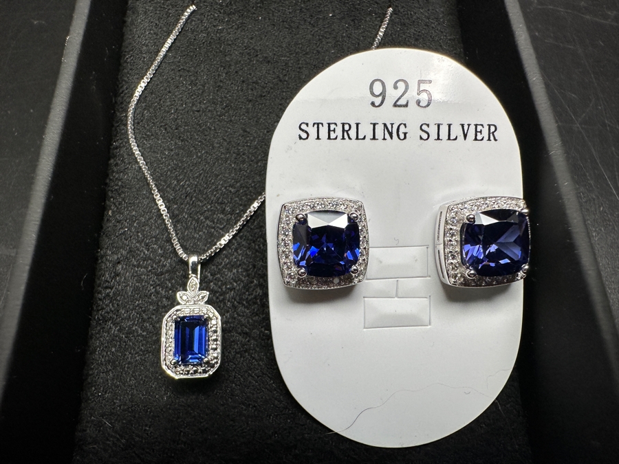 New Sterling Silver Necklace With Pendant And Matching Earrings [Photo 2]
