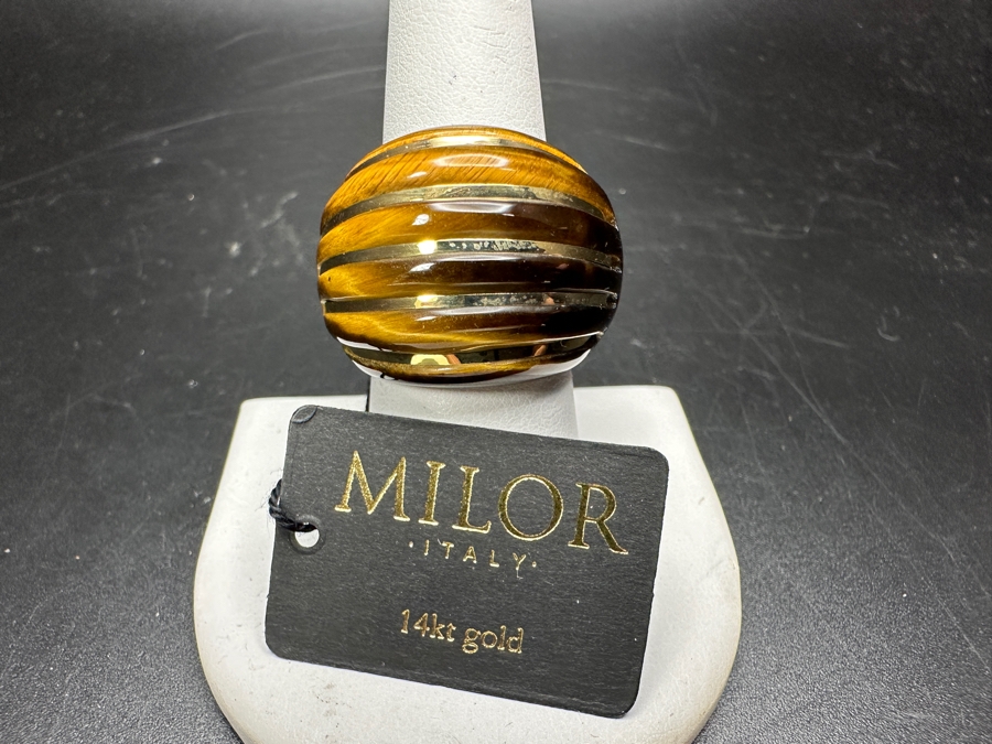 14k Gold Semi-precious Stone Shrimp Ring Size 8 Milor Italy 12.5g [Photo 2]