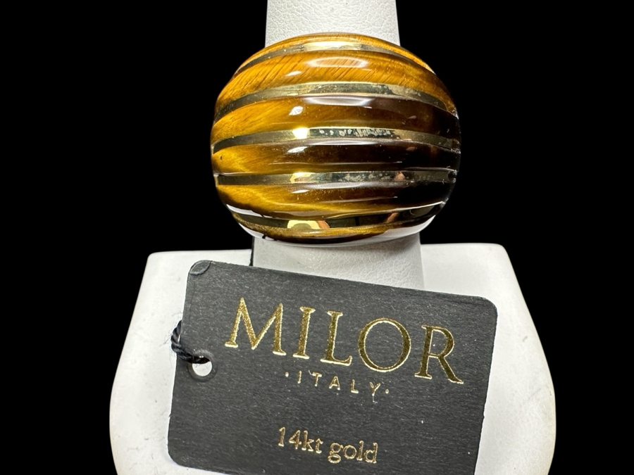 14k Gold Semi-precious Stone Shrimp Ring Size 8 Milor Italy 12.5g