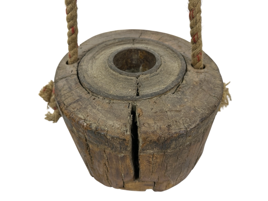 Decorative Wood & Metal Wheel With Rope Handle 11W X 7H [Photo 2]