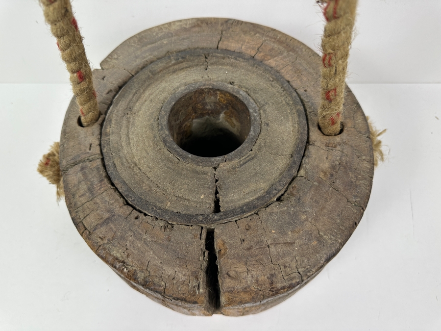 Decorative Wood & Metal Wheel With Rope Handle 11W X 7H [Photo 4]