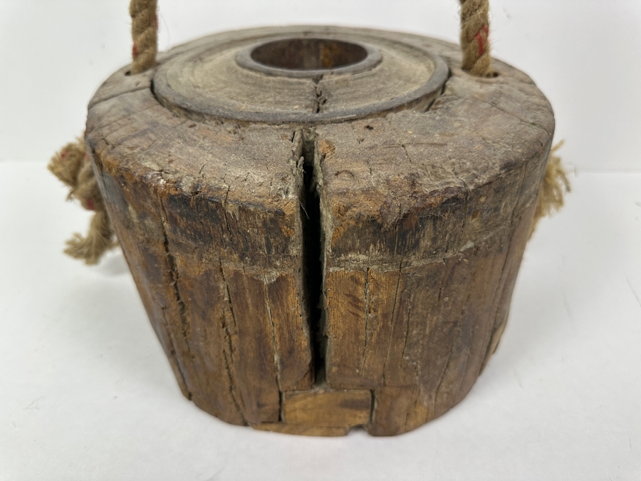 Decorative Wood & Metal Wheel With Rope Handle 11W X 7H [Photo 3]