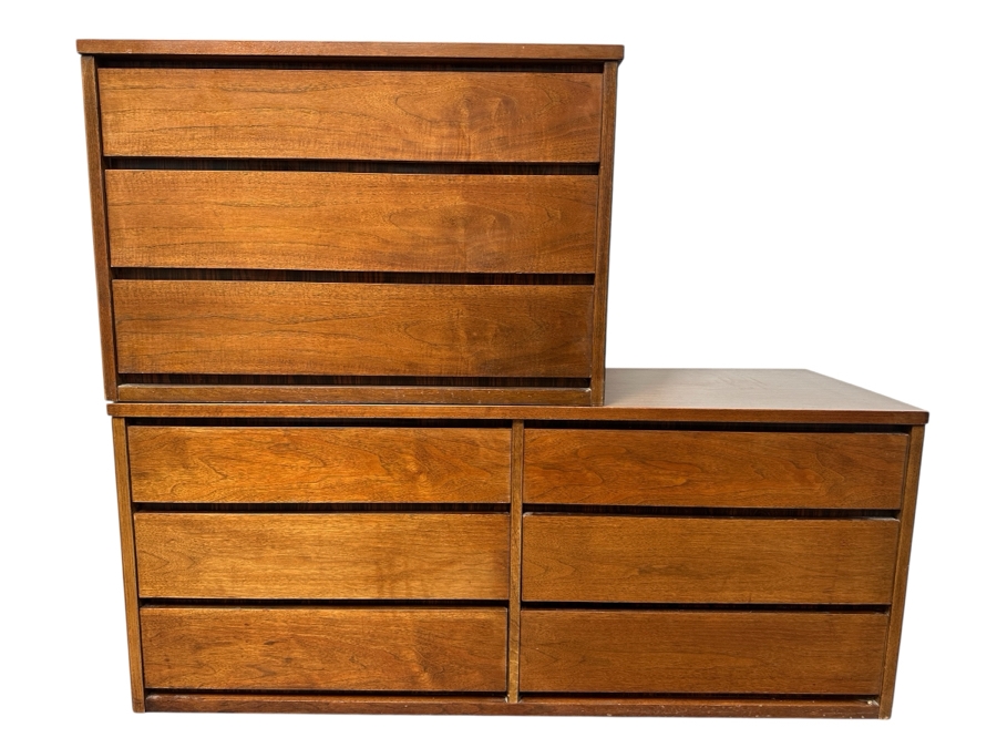 Mid-Century Modern Basset Furniture 6-Drawer Chest Of Drawers Dresser 52W X 18D X 21.5H & 3-Drawer Chest Of Drawer Dresser 32W X 18D X 21.5H [Photo 1]