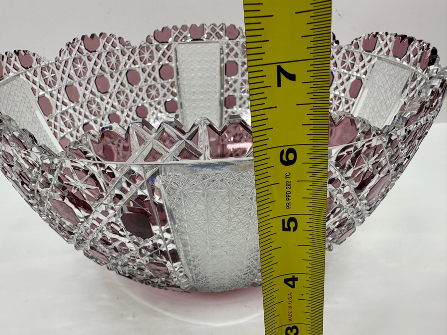 Just Added - Signed D. H. 1972 Amethyst Cut To Clear Crystal Centerpiece Bowl 11.5W X 6.5H [Photo 17]