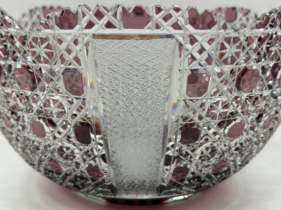 Just Added - Signed D. H. 1972 Amethyst Cut To Clear Crystal Centerpiece Bowl 11.5W X 6.5H [Photo 13]