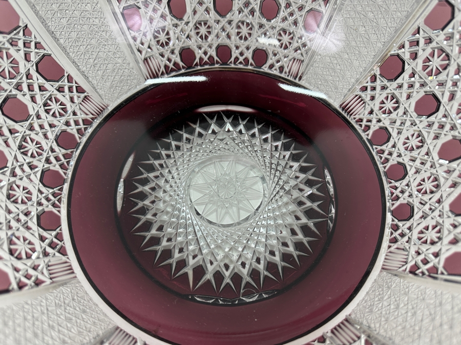 Just Added - Signed D. H. 1972 Amethyst Cut To Clear Crystal Centerpiece Bowl 11.5W X 6.5H [Photo 9]
