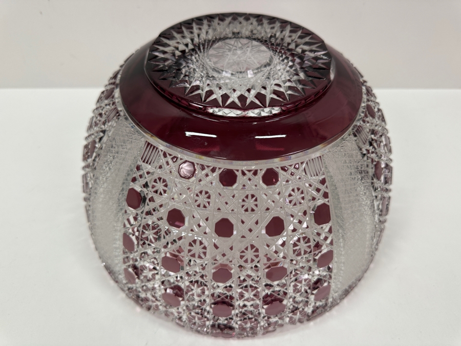 Just Added - Signed D. H. 1972 Amethyst Cut To Clear Crystal Centerpiece Bowl 11.5W X 6.5H [Photo 18]