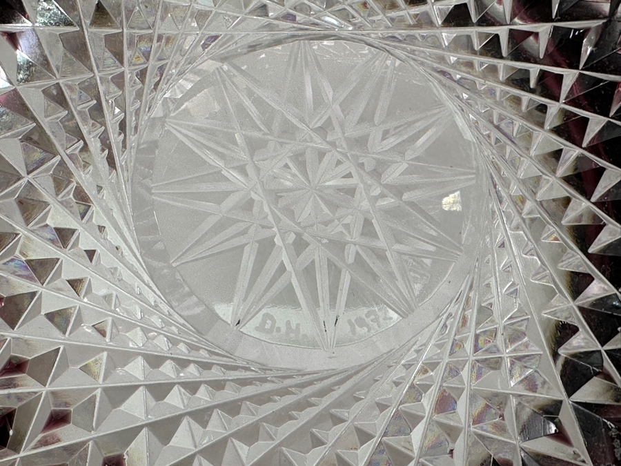 Just Added - Signed D. H. 1972 Amethyst Cut To Clear Crystal Centerpiece Bowl 11.5W X 6.5H [Photo 12]