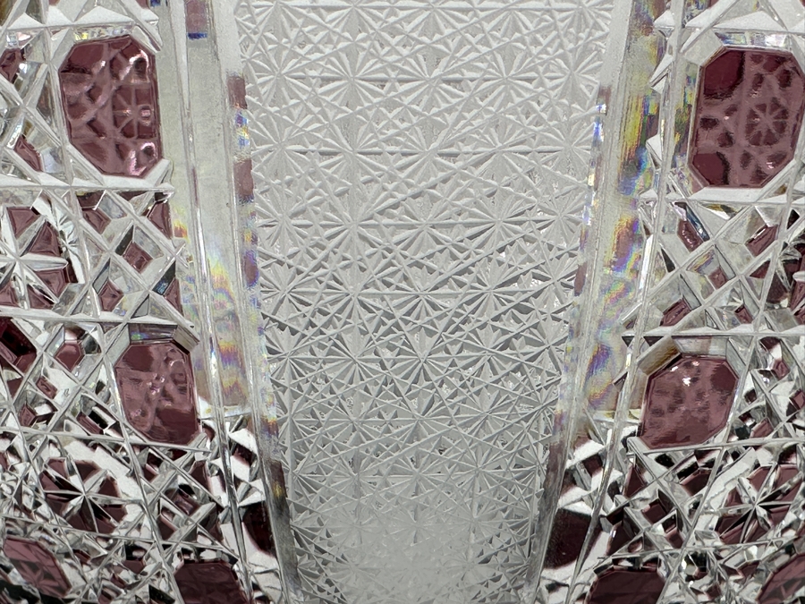 Just Added - Signed D. H. 1972 Amethyst Cut To Clear Crystal Centerpiece Bowl 11.5W X 6.5H [Photo 15]