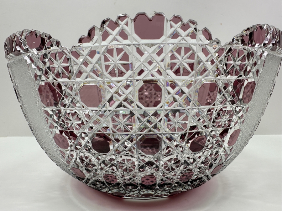 Just Added - Signed D. H. 1972 Amethyst Cut To Clear Crystal Centerpiece Bowl 11.5W X 6.5H [Photo 10]