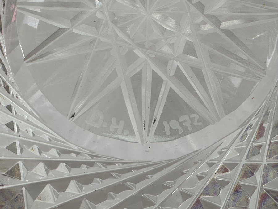 Just Added - Signed D. H. 1972 Amethyst Cut To Clear Crystal Centerpiece Bowl 11.5W X 6.5H [Photo 3]