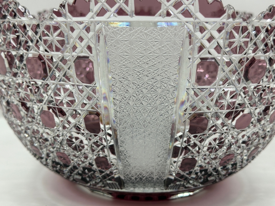 Just Added - Signed D. H. 1972 Amethyst Cut To Clear Crystal Centerpiece Bowl 11.5W X 6.5H [Photo 14]