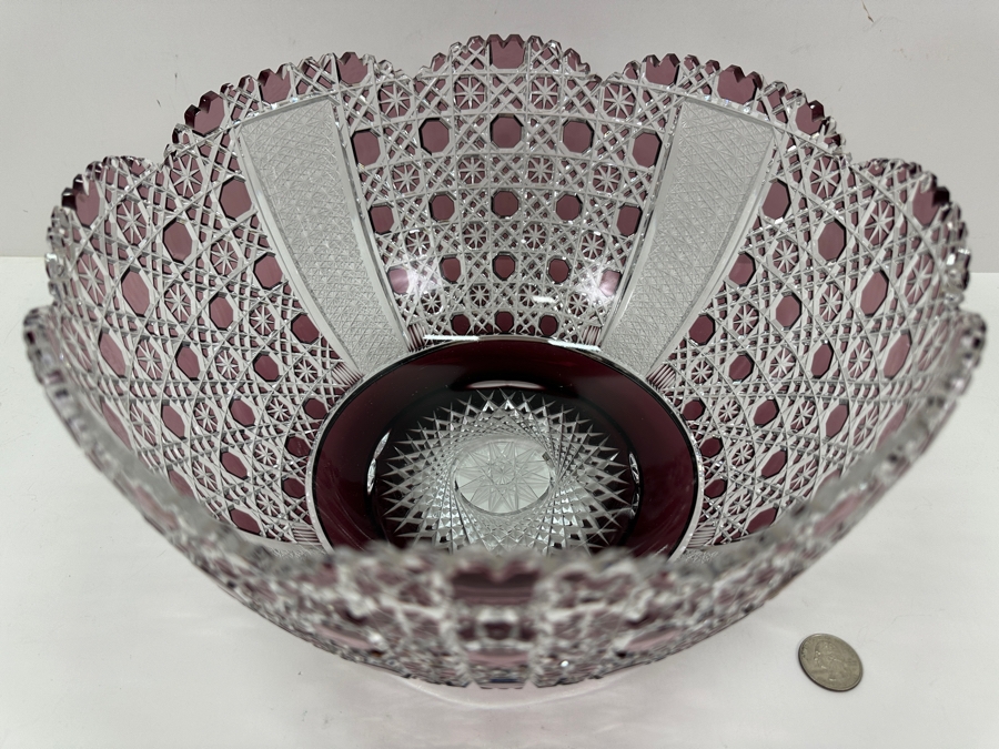 Just Added - Signed D. H. 1972 Amethyst Cut To Clear Crystal Centerpiece Bowl 11.5W X 6.5H [Photo 7]