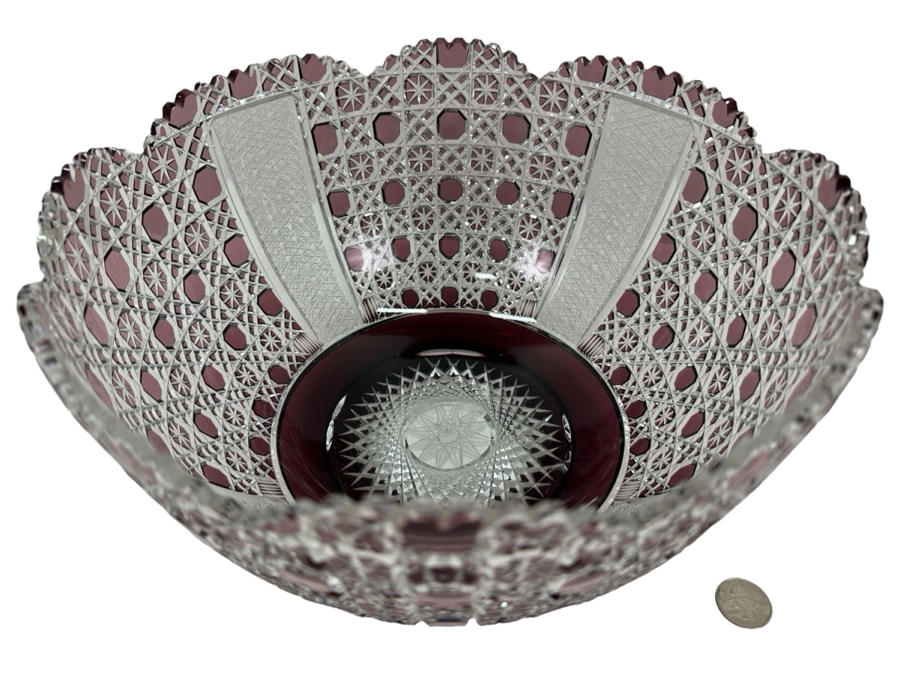 Just Added - Signed D. H. 1972 Amethyst Cut To Clear Crystal Centerpiece Bowl 11.5W X 6.5H [Photo 2]