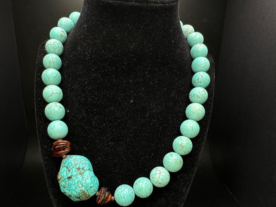 Just Added - Stunning Turquoise Bead & Amber 19” Necklace [Photo 2]