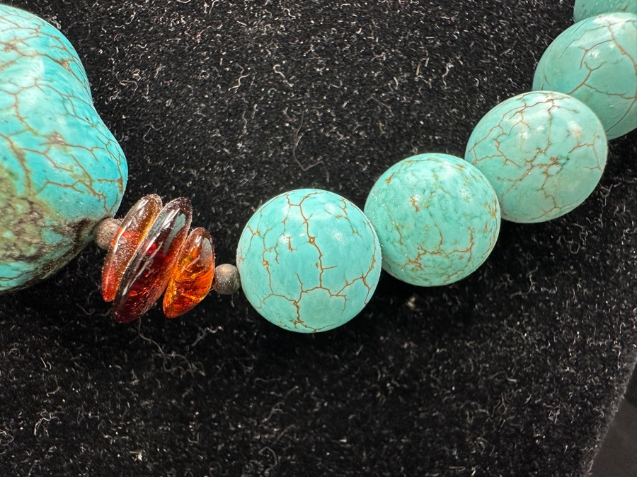 Just Added - Stunning Turquoise Bead & Amber 19” Necklace [Photo 4]
