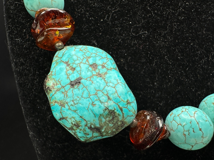 Just Added - Stunning Turquoise Bead & Amber 19” Necklace [Photo 3]