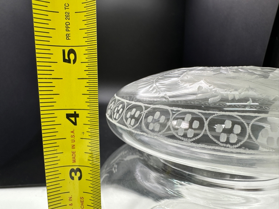 Just Added - Etched Murano Glass Round Box With Lid Made In Italy 4.5H [Photo 10]
