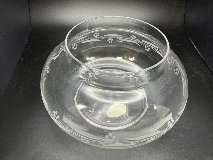 Just Added - Etched Murano Glass Round Box With Lid Made In Italy 4.5H [Photo 7]