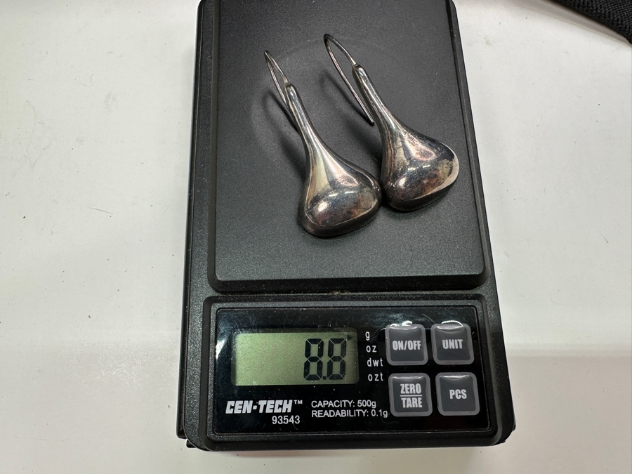 Just Added - Sterling Silver Mexican Modernist Teardrop Earrings 8.8g [Photo 4]